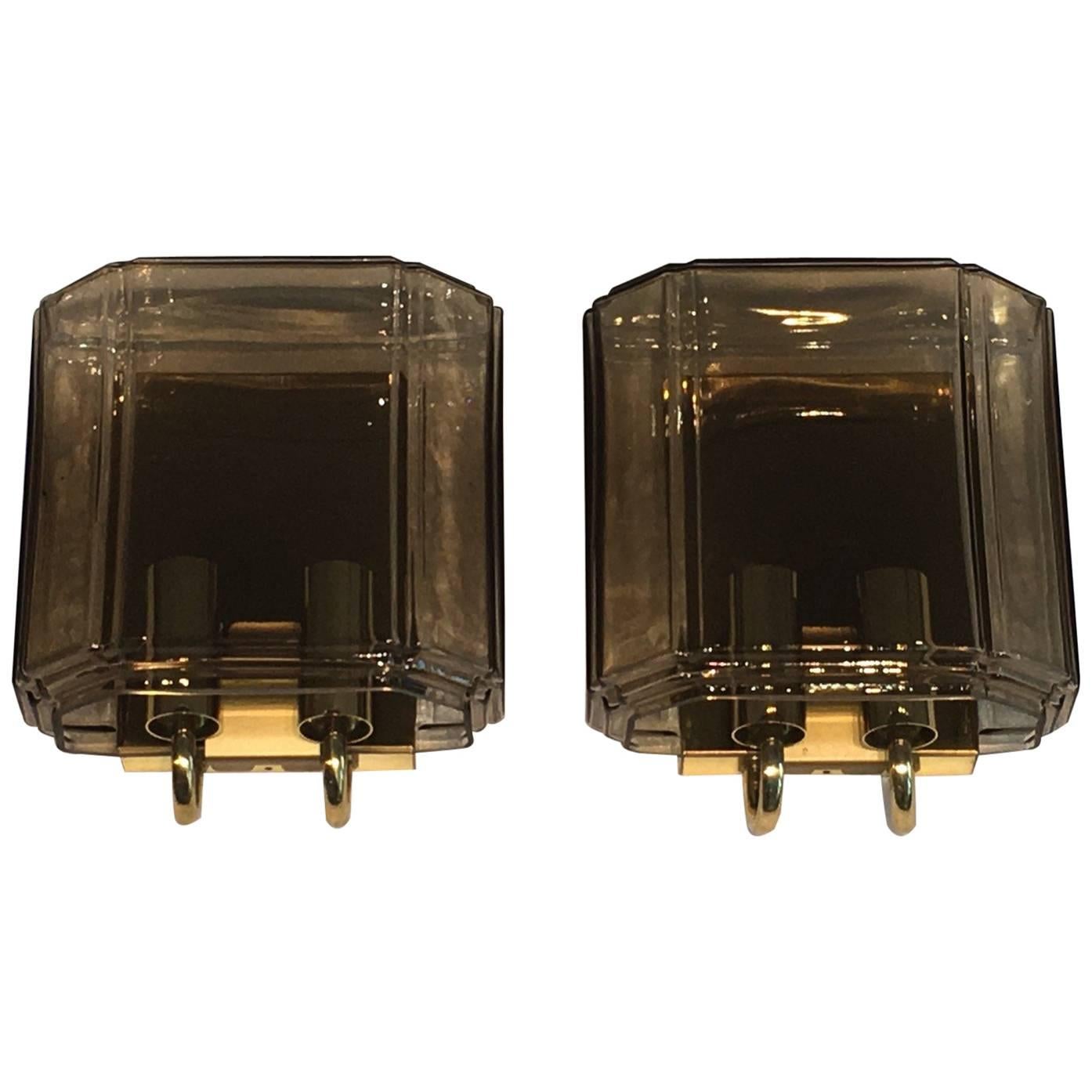Pair of Amber Square Glass Sconces Limburg, Germany