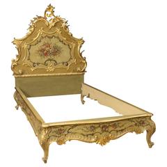 Vintage 20th Century Venetian Lacquered and Gilt Single Bed