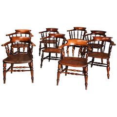 Antique Large Matched Set of Eight Mid-19th Century Smokers Bow Chairs or Office Chairs