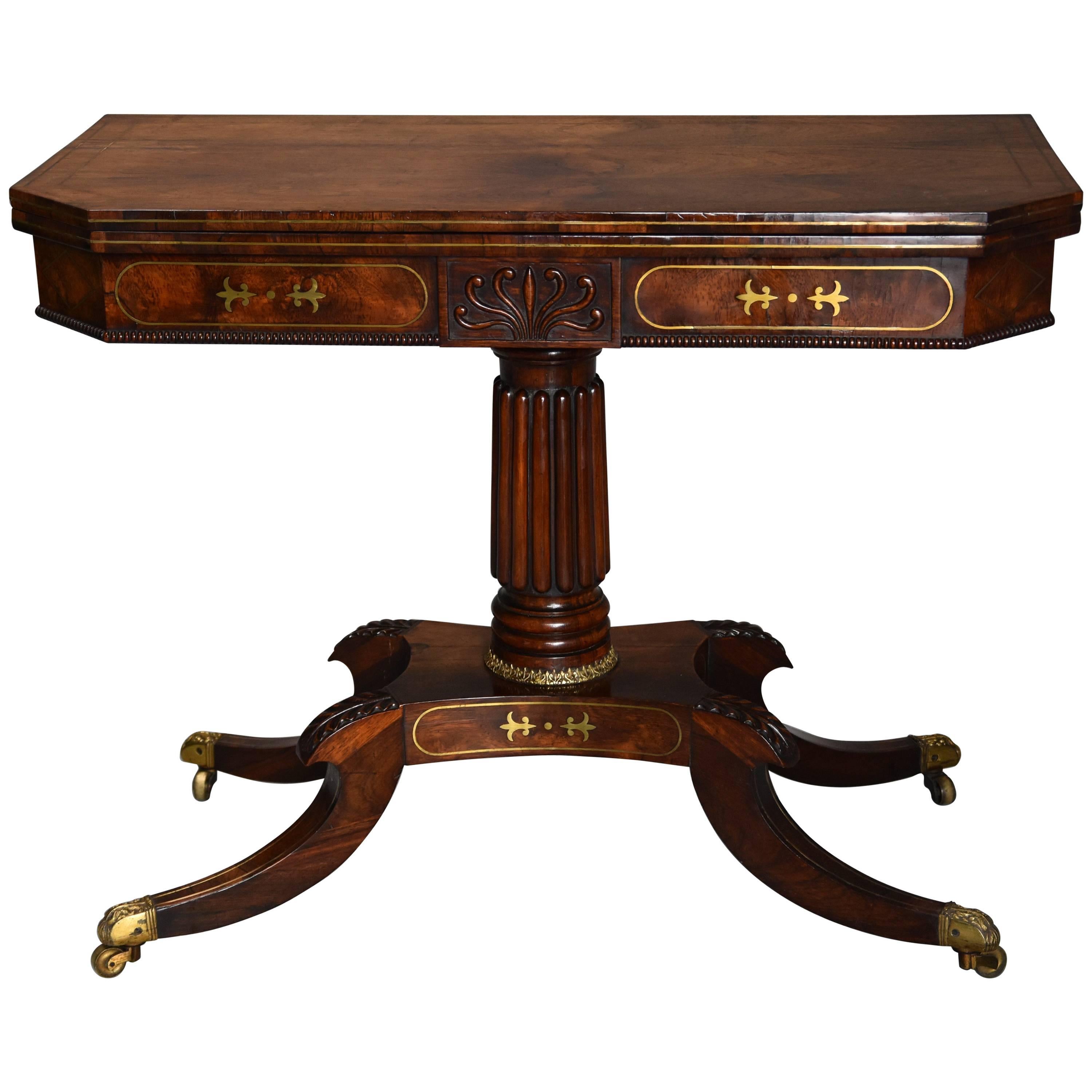 Regency Rosewood Card Table with Brass Inlaid Decoration of Super Quality