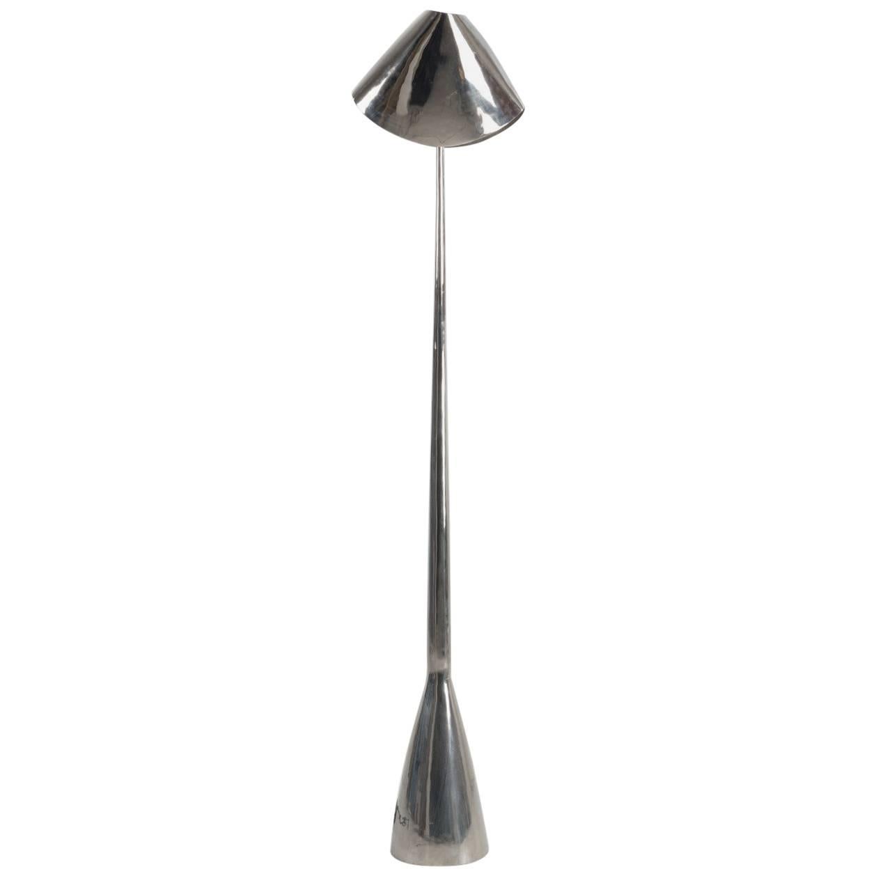 Polished Metal Floor Lamp by Philippe Hiquilly, Signed PH For Sale