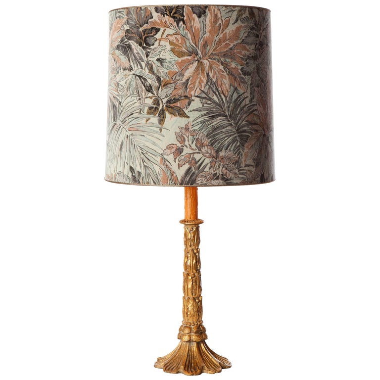 Gilted Wood Candlestick Table Lamp For Sale