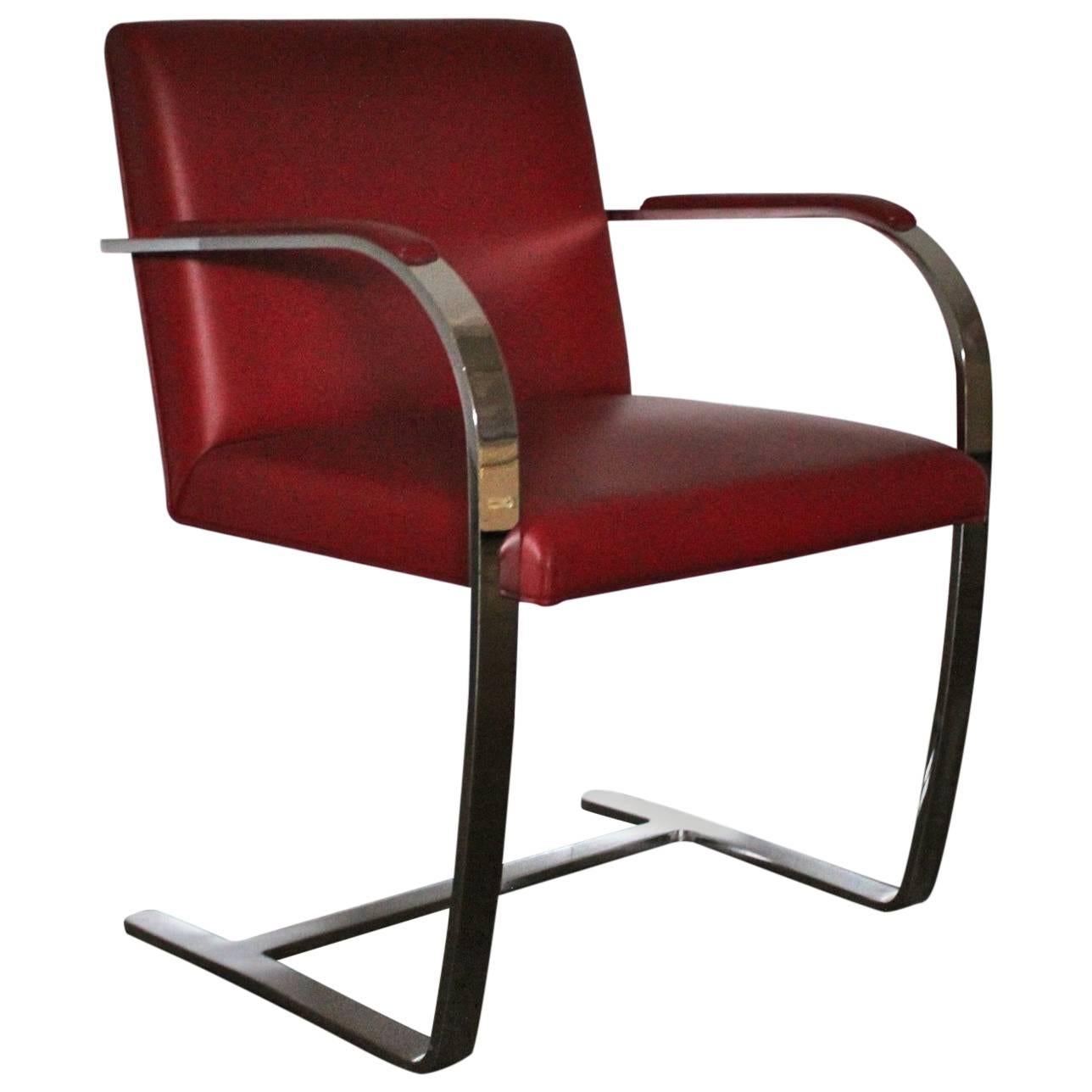 Knoll Studio "Brno Flat Bar" Lounge Armchair in Red Leather by Mies van der Rohe