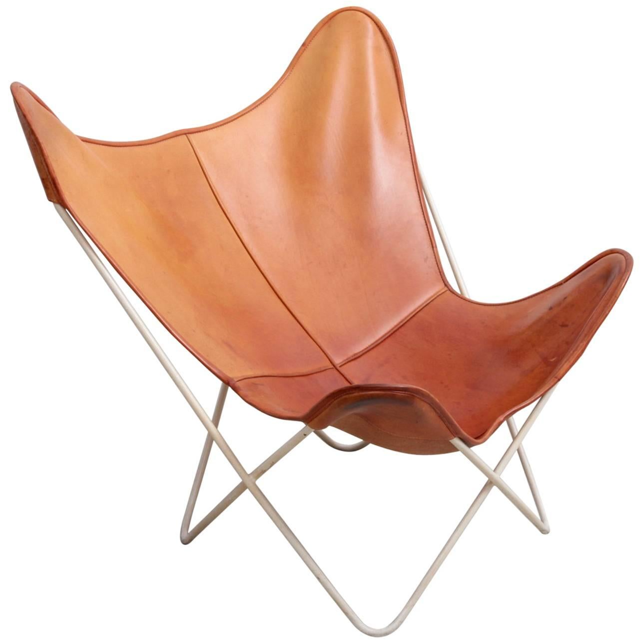 Mid-Century Modern Butterfly Chair by Knoll International in Original Leather