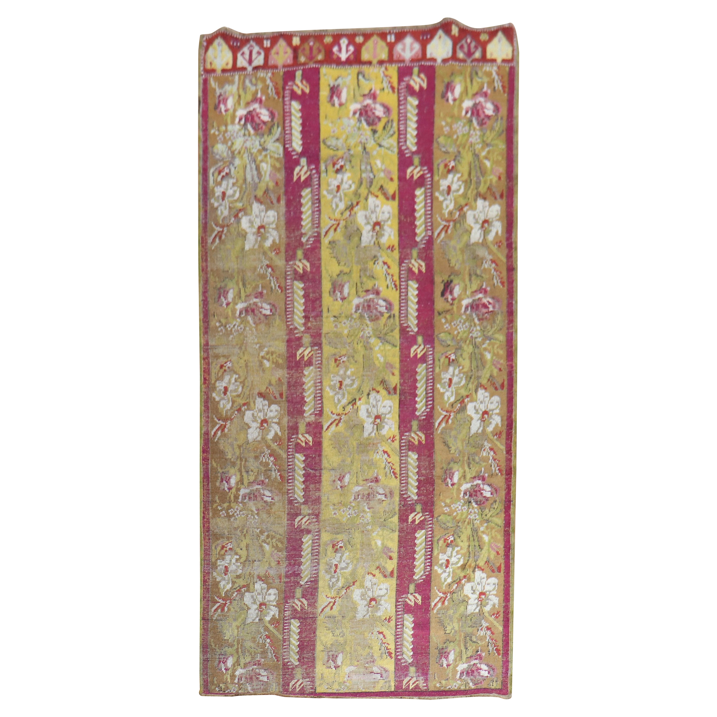 Antique Ghiordes Small Floral Runner For Sale