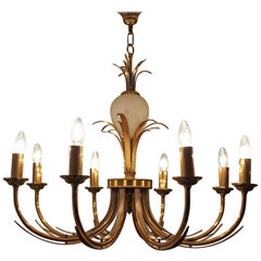 Vintage Hollywood Regency Brass Palm Leaf French Chandelier