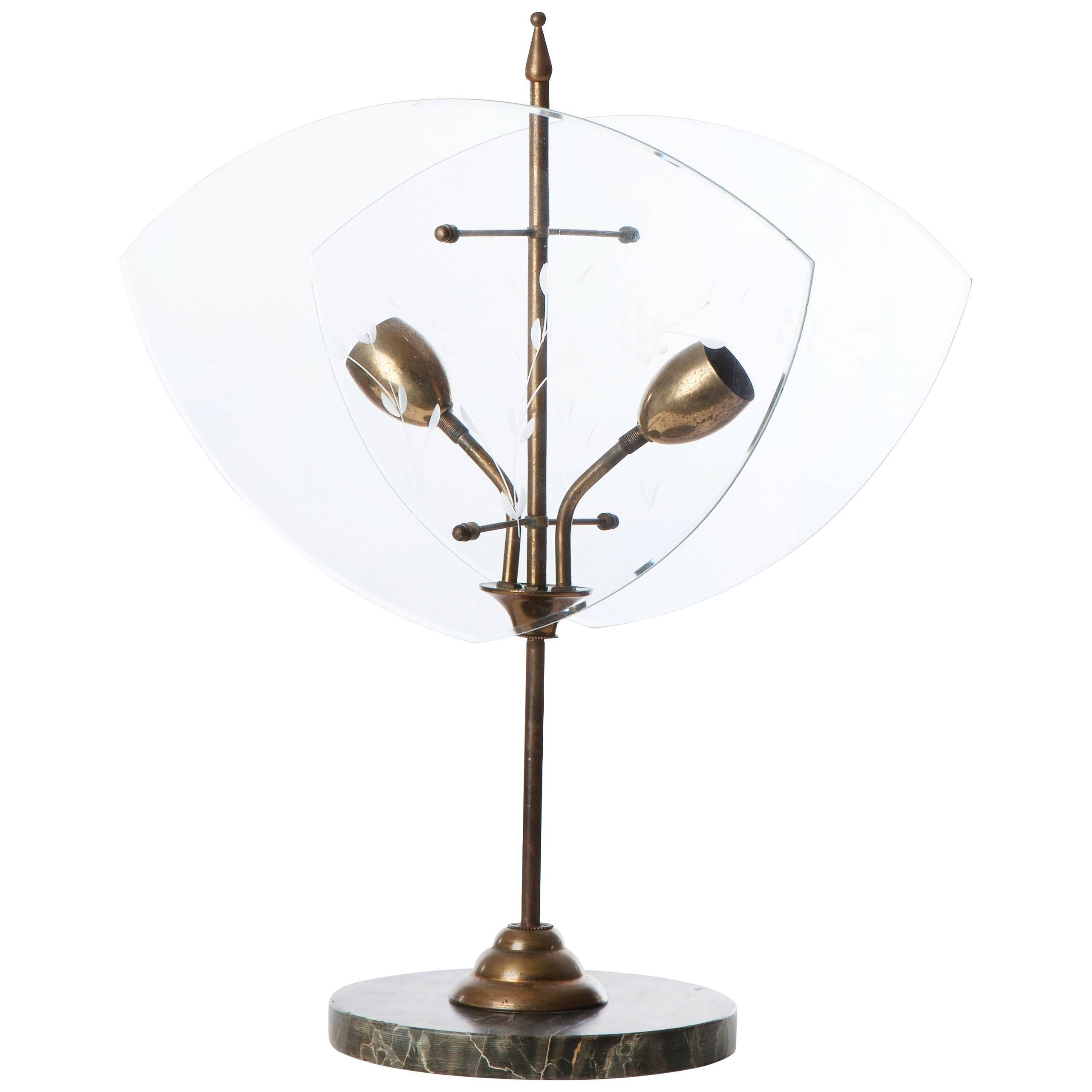 1950s Marble, Brass and Glass Table Lamp Attributed to Fontana Arte