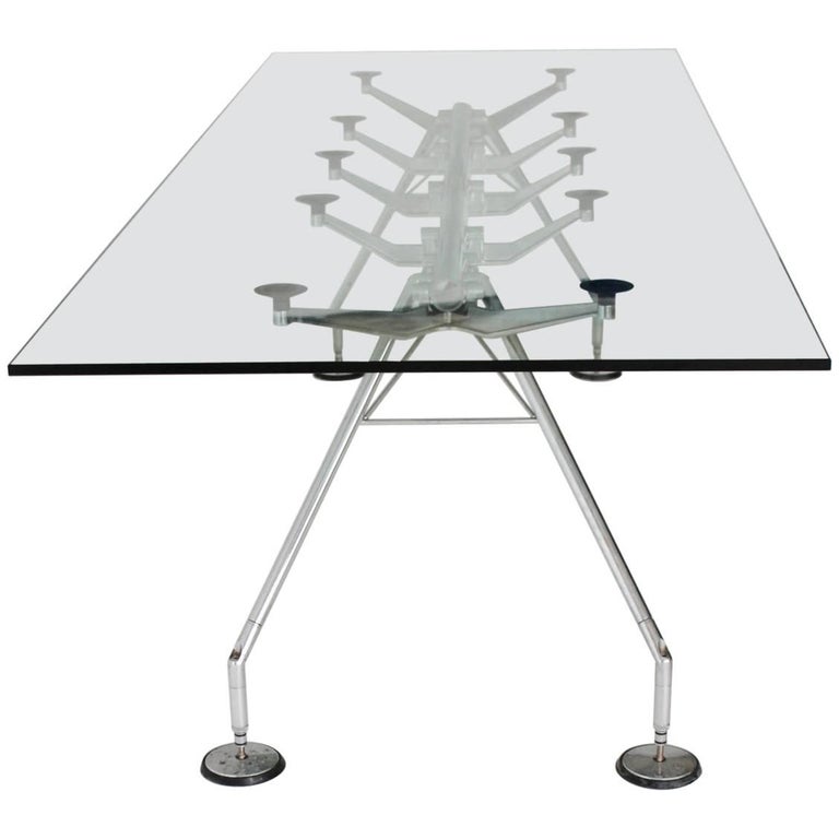 Modernist Vintage Chrome and Glass Dining Table Nomos by Sir Norman Foster 1986  For Sale