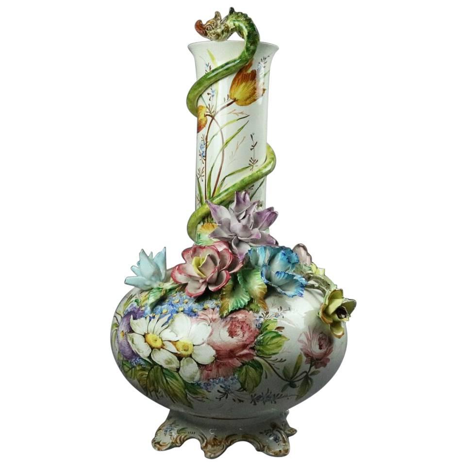 19th Century Monumental Italian Capodimonte Carpie Nove Porcelain Floor Vase