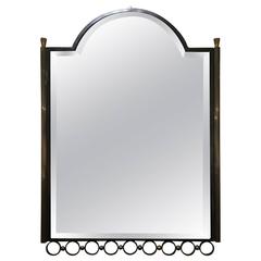 French 1950s Brass and Iron Mirror