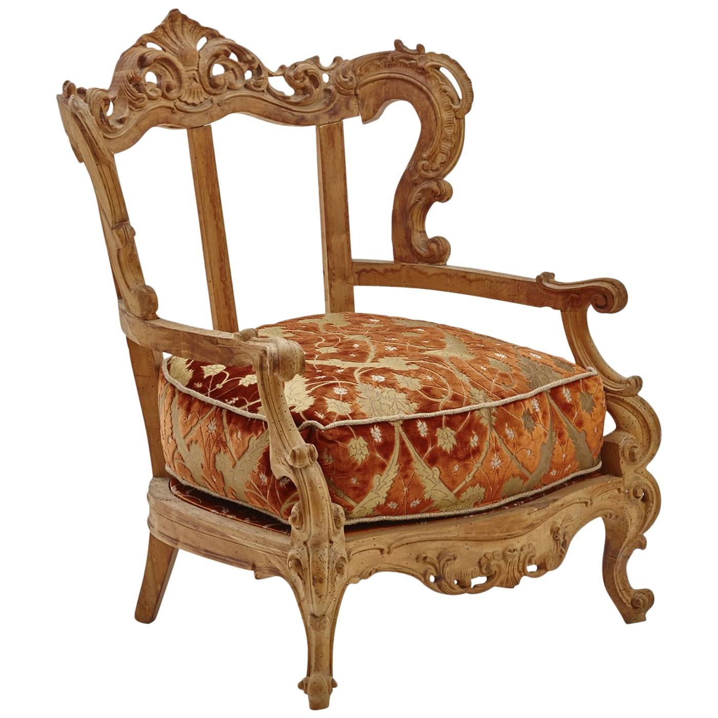 Baroque Armchair In Venetian Velvet And Silk Brocade