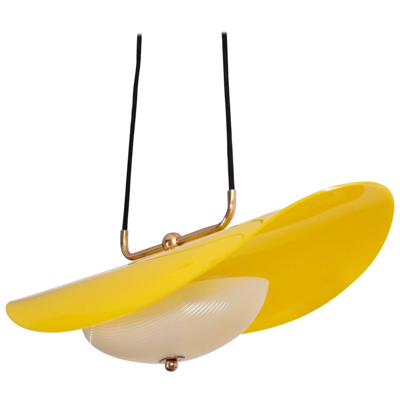 Italian 1950s Pendant with Yellow and White Perspex Shade