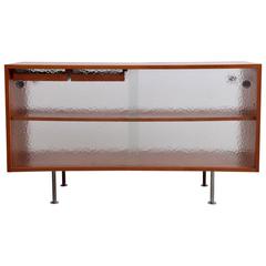 Vintage Unique Modernist Two-Sided Glass Sliding Room Divider Credenza