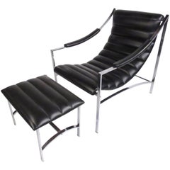 Vintage Chrome Italian Lounge Chair with Ottoman (attr. Otto Gerdau)