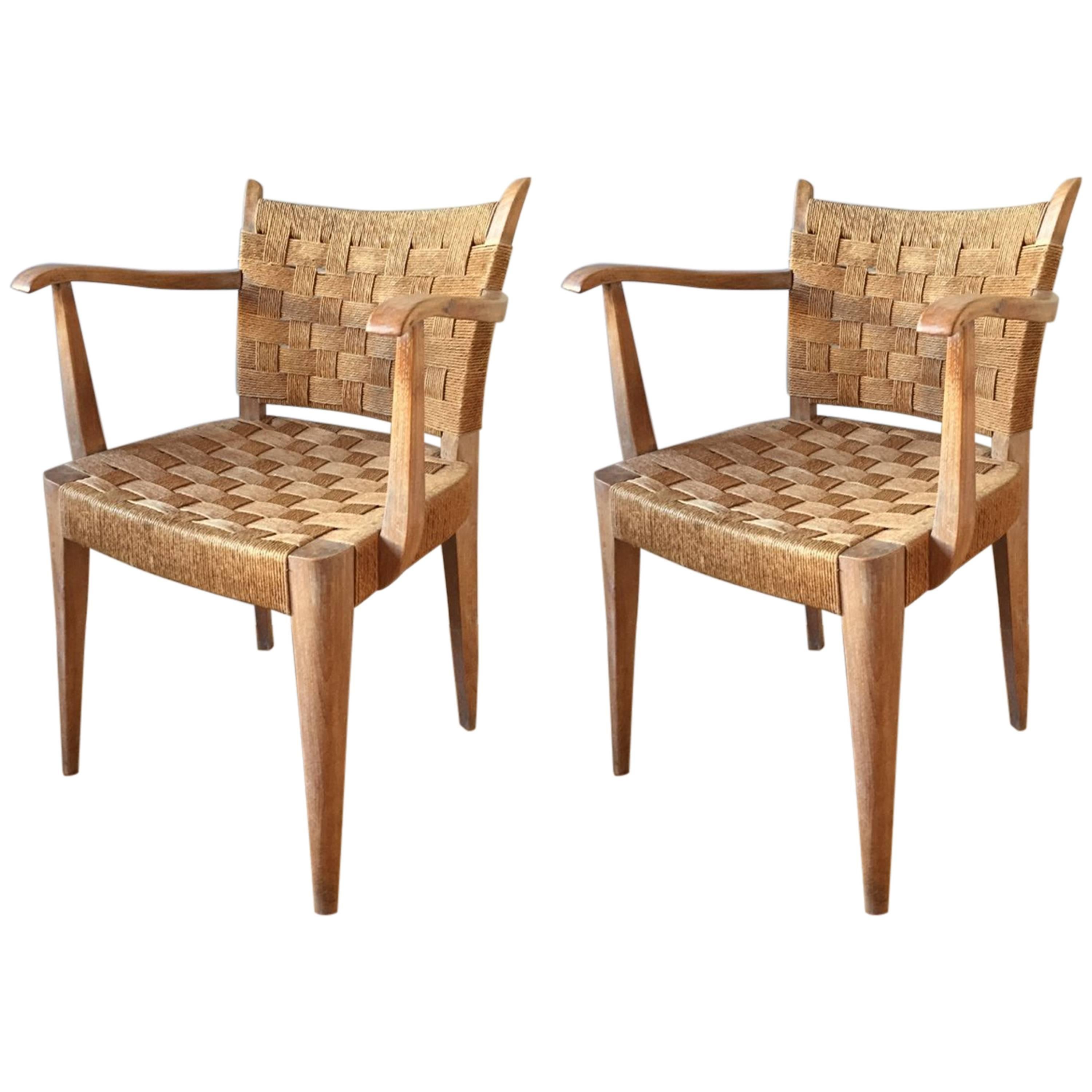 Pair of Art Deco Limed and Seagrass Armchairs