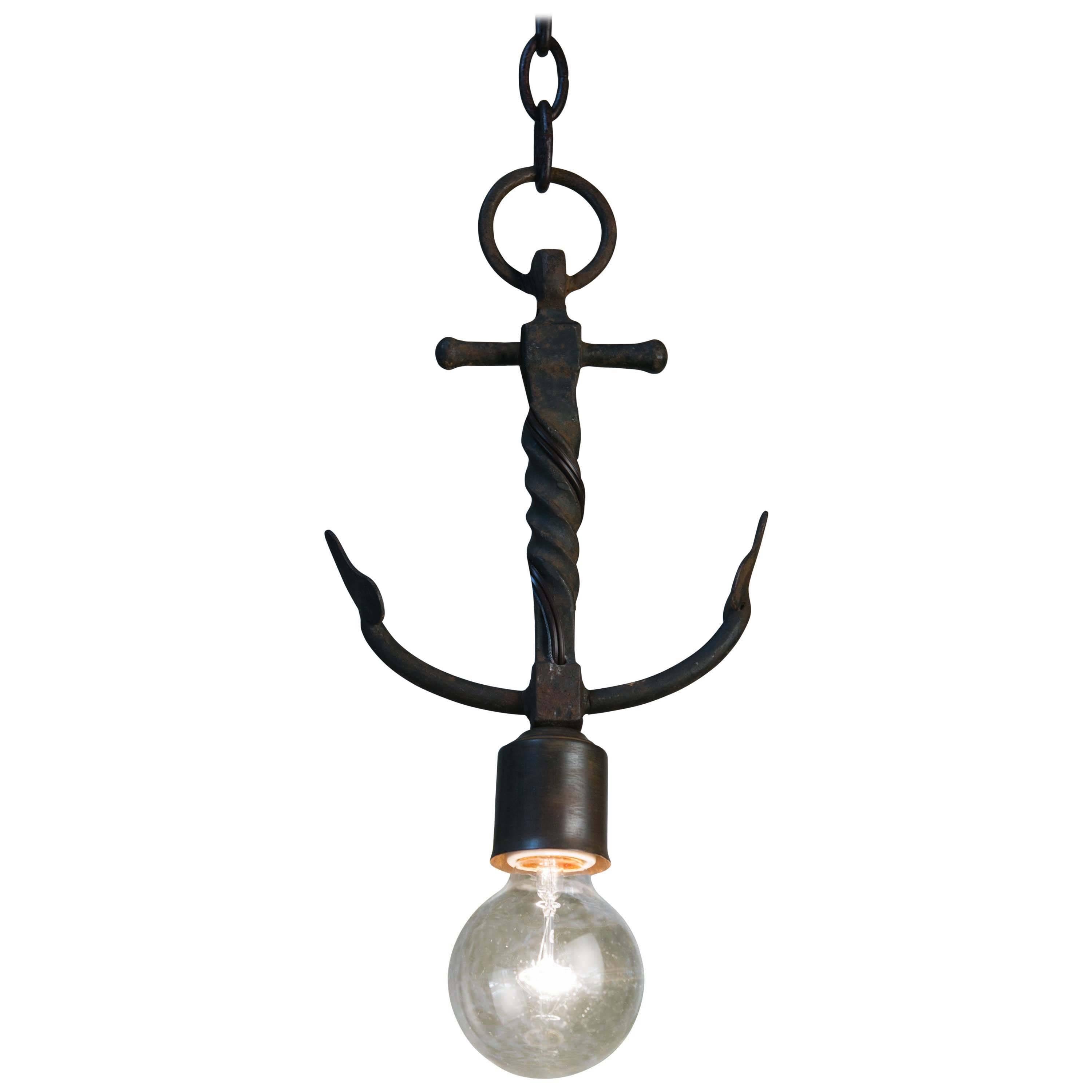 Handmade Nautical French Iron Anchor Pendant, circa 1920