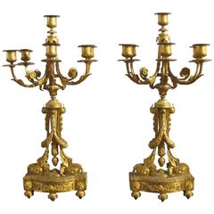 Pair of Italian 18th Century Louis XVI Gilt Bronze Candelabra