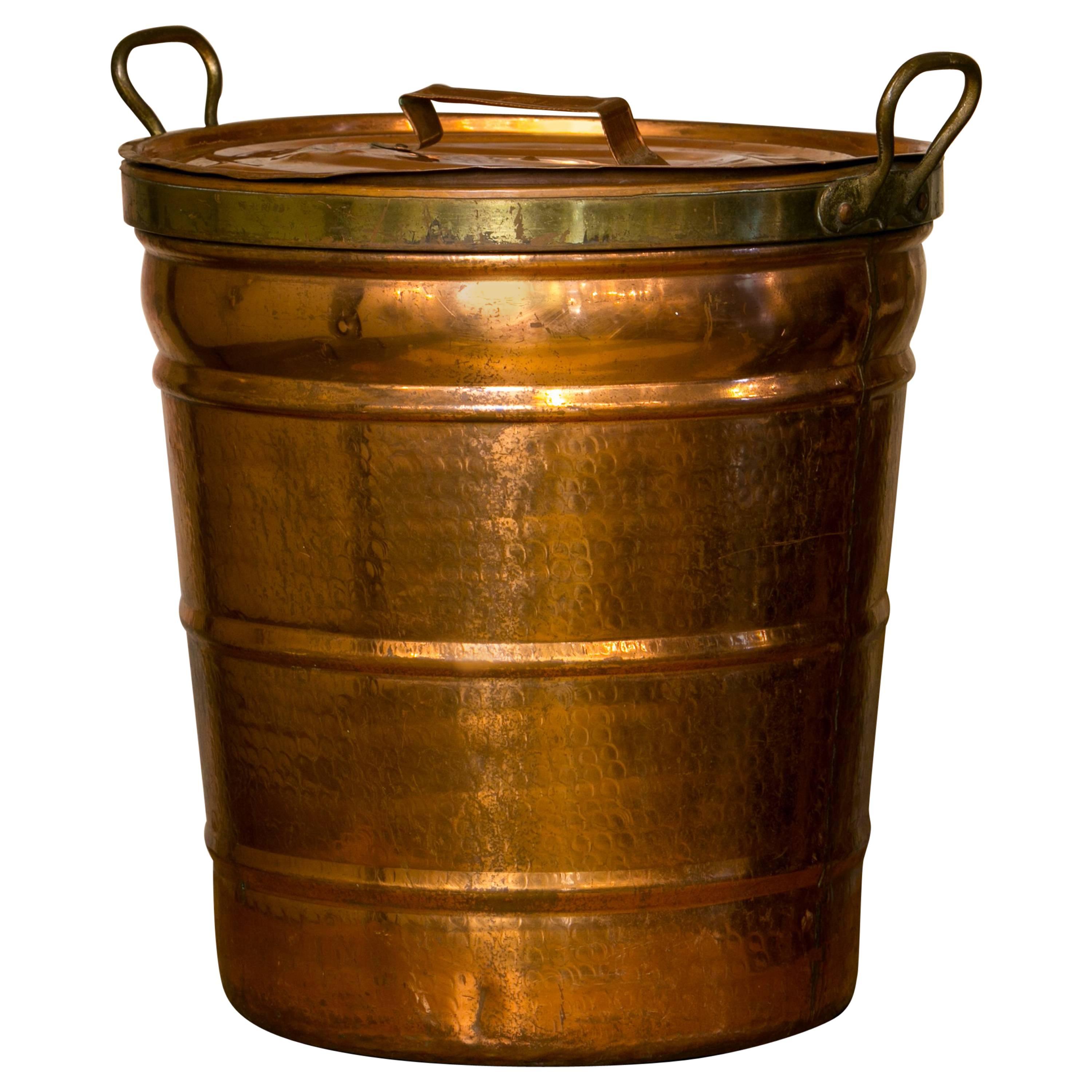 Handmade Hammered Copper Bucket with Lid