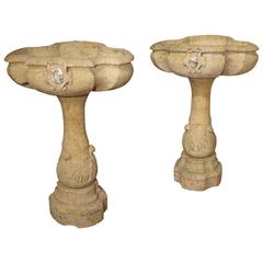 Rare Pair of Carved Italian Marble Stoups, Giallo Reale 12