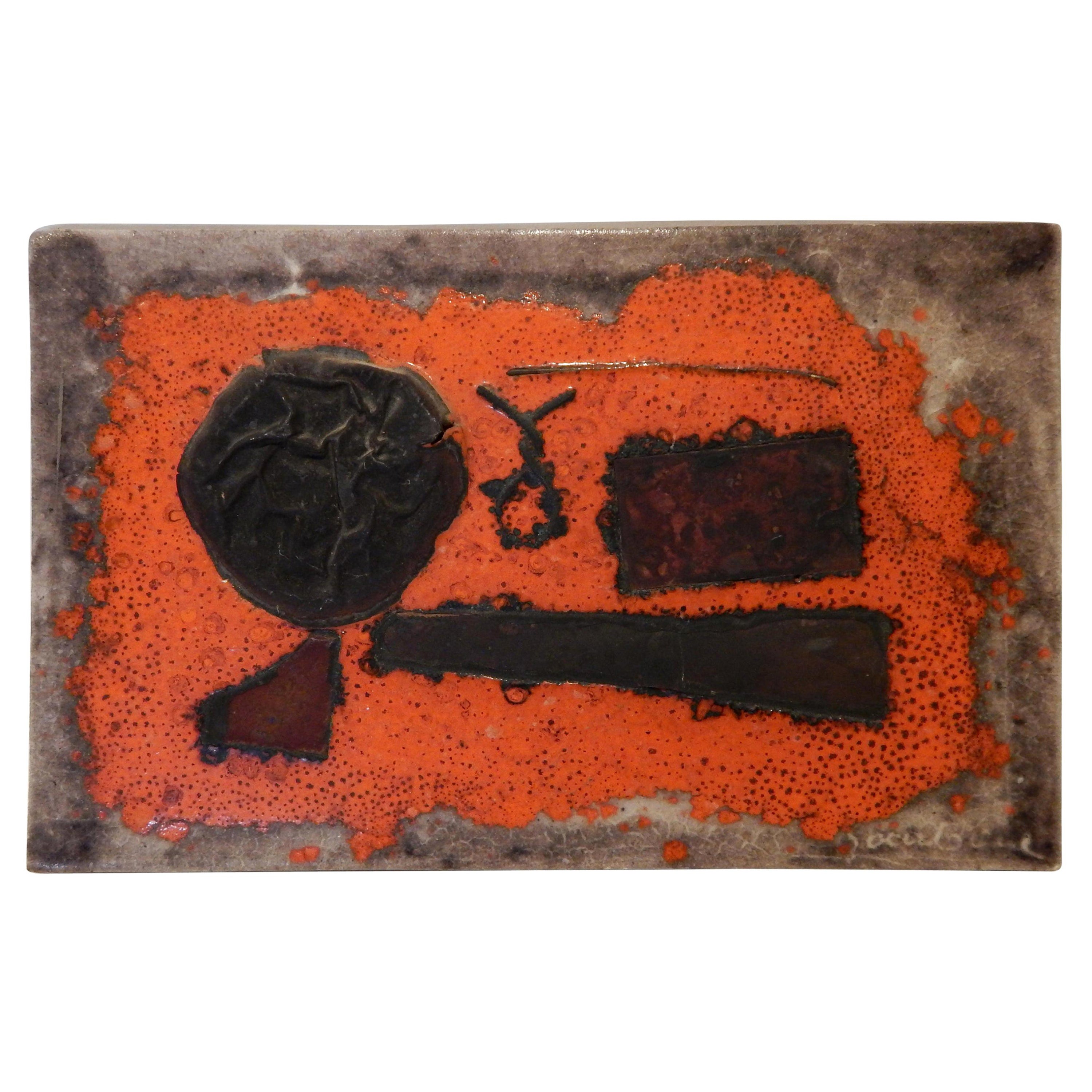 Guido Gambone Unique Abstract Ceramic Tray with Applied Copper For Sale