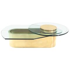 Vintage Brass Glass Brass Two-Tier Round to Oval Lazy Susan Coffee Table Mid-Century