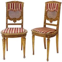19th Century Pair of Petite French Ballroom Side Chairs, in Louis XVI Style