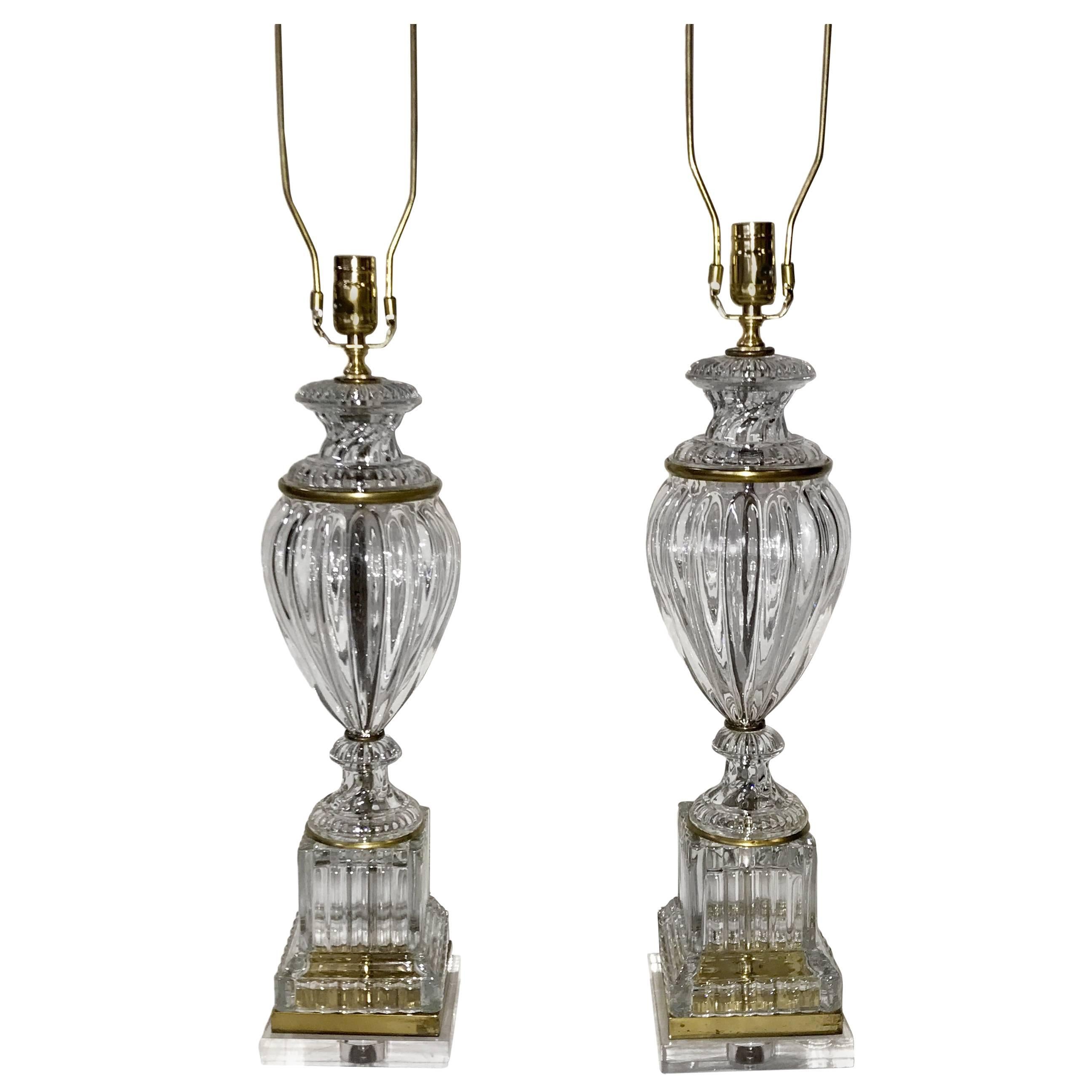 Set of Clear Molded Glass Table Lamps For Sale