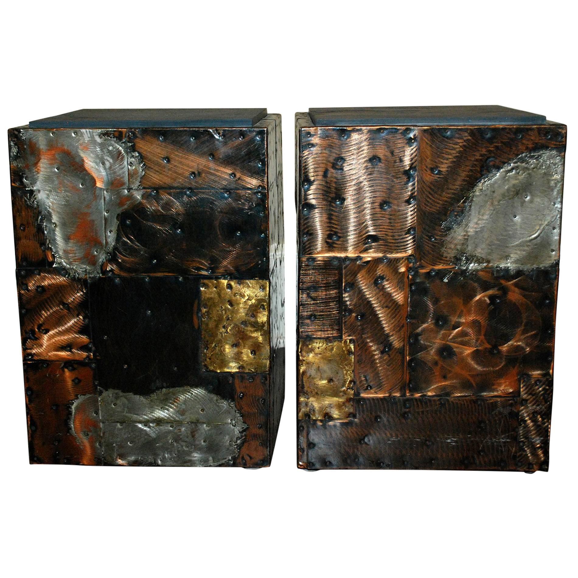 Pair of Late 1960s Paul Evan’S Patchwork and Slate Side Tables