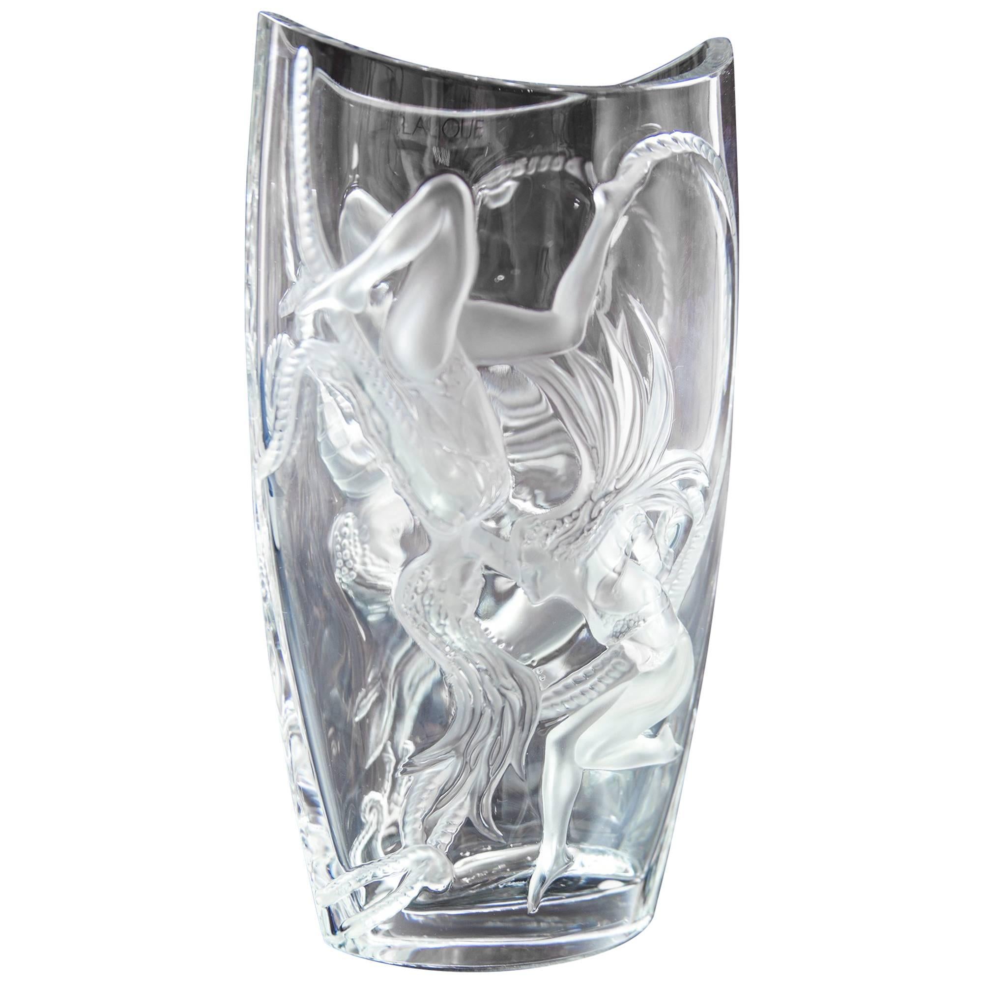 Large Lalique Trapeze "Cordes" Crystal Vase