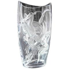 Large Lalique Trapeze "Cordes" Crystal Vase