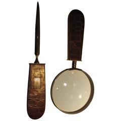 Handsome Letter Opener, Magnifying Glass with Alligator Handles, Sterling Mounts 2
