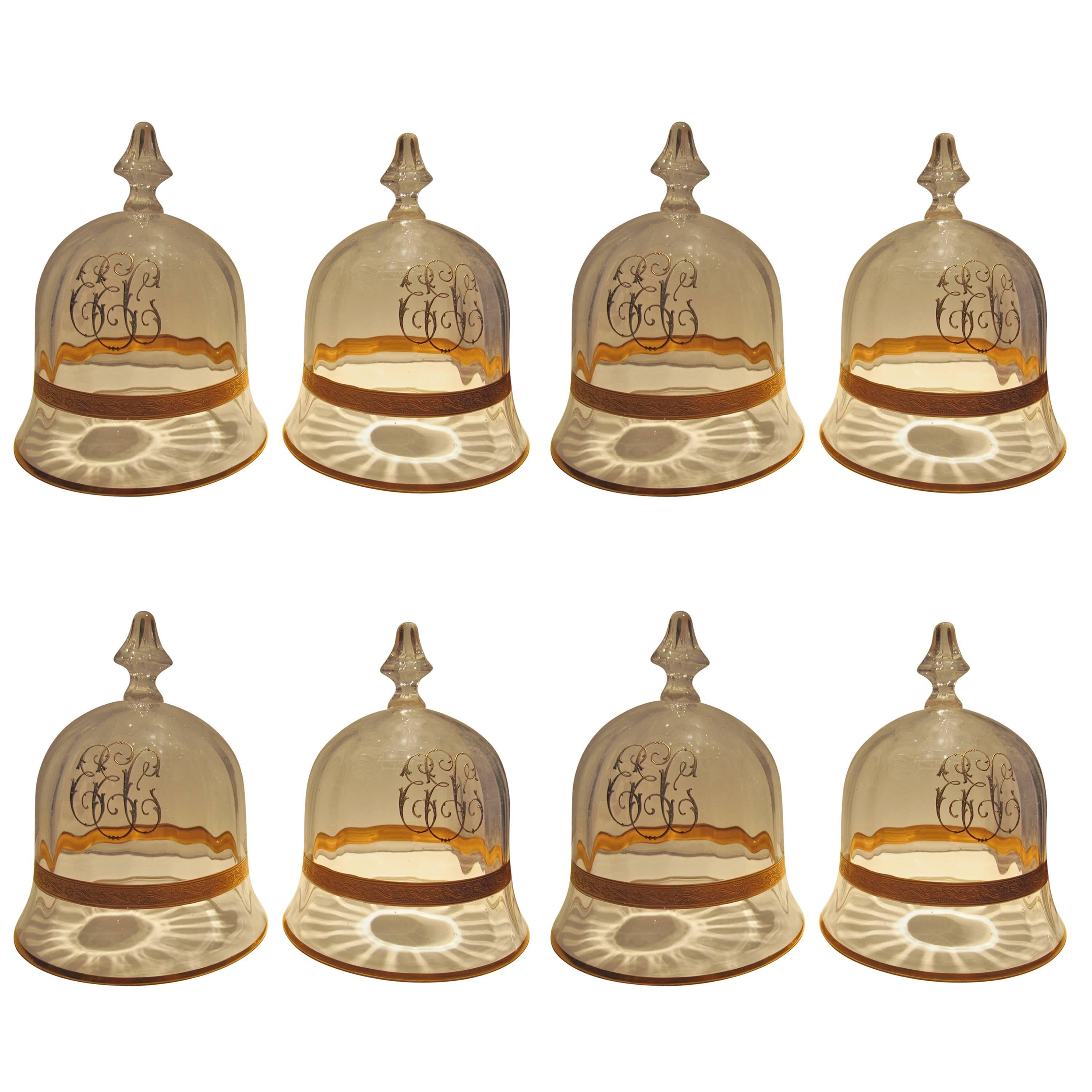 Set of Eight Charming Crystal Cloche with Gilt Accents