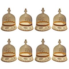 Antique Set of Eight Charming Crystal Cloche with Gilt Accents