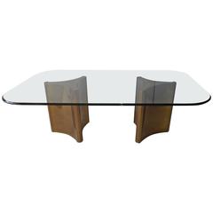 Mastercraft Dining Table with Double Trilobi Brass Pedestals