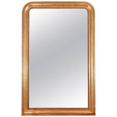 Large Antique French Louis Philippe Carved Gilt Mirror with Beading