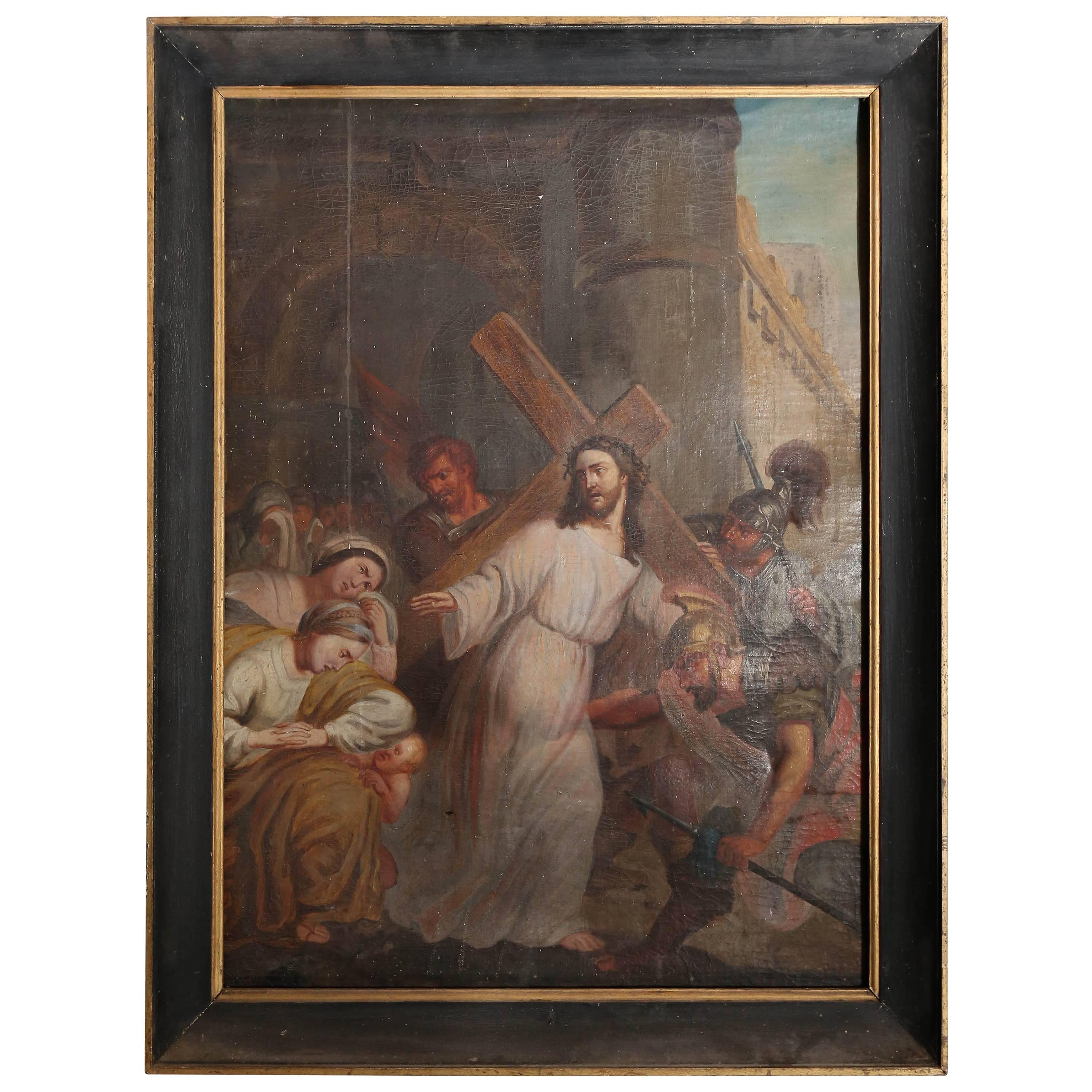 Antique French Religious Painting of Christ from the Late 1800s