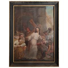 Antique French Religious Painting of Christ from the Late 1800s
