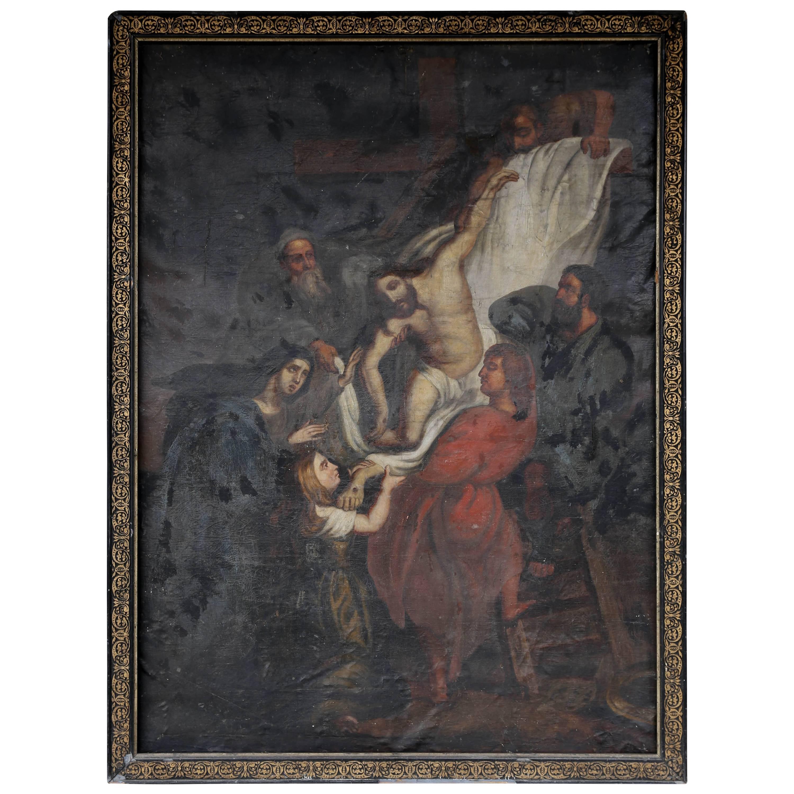 Antique French Religious Painting of Christ from the Late 1800s