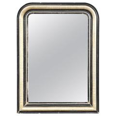 Antique French Louis Philippe Mirror in Black and Silver Gilt