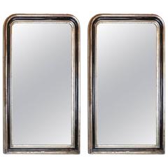 Pair of Large Antique French, Louis Philippe Mirrors with Black Painted Detail