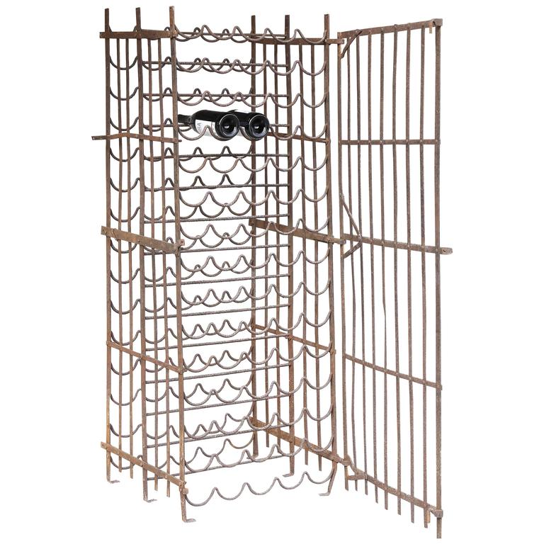 Antique French Standing Iron Wine Rack with Lockable Working Door at