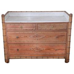 19th Century Belgian Faux Bamboo Pitch Pine Commode with Marble Top Bar