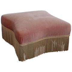 Antique French Rose Velvet Ottoman with Rope Trim from the 1920s