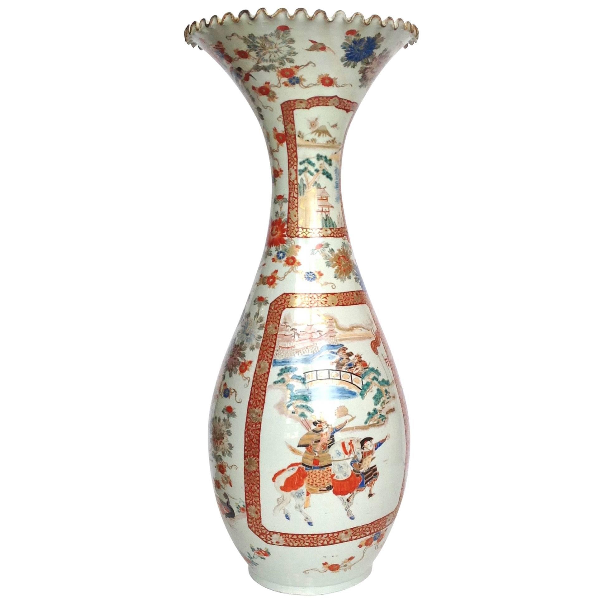 Japanese Kutani Vase Antique 30" For Sale