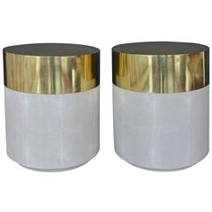 Pair of Small Shagreen and Brass Side Tables