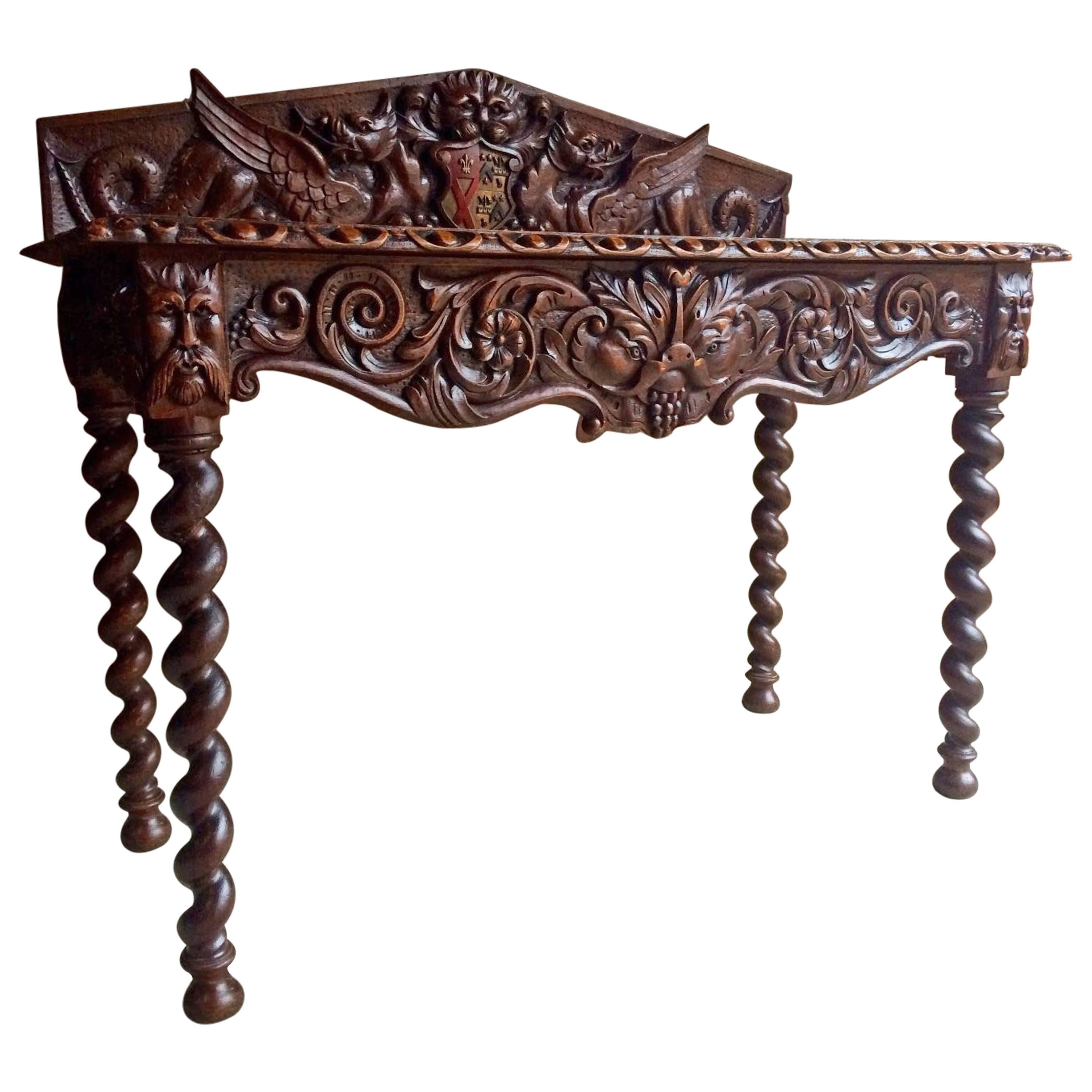 Antique Side Table Gothic Heavily Carved 19th Century Hall, circa 1890