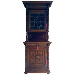 Antique French Cabinet Gothic Oak 19th Century Victorian Heavily Carved