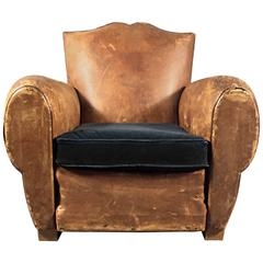 Late 1930s French Leather Mustache Club Chair