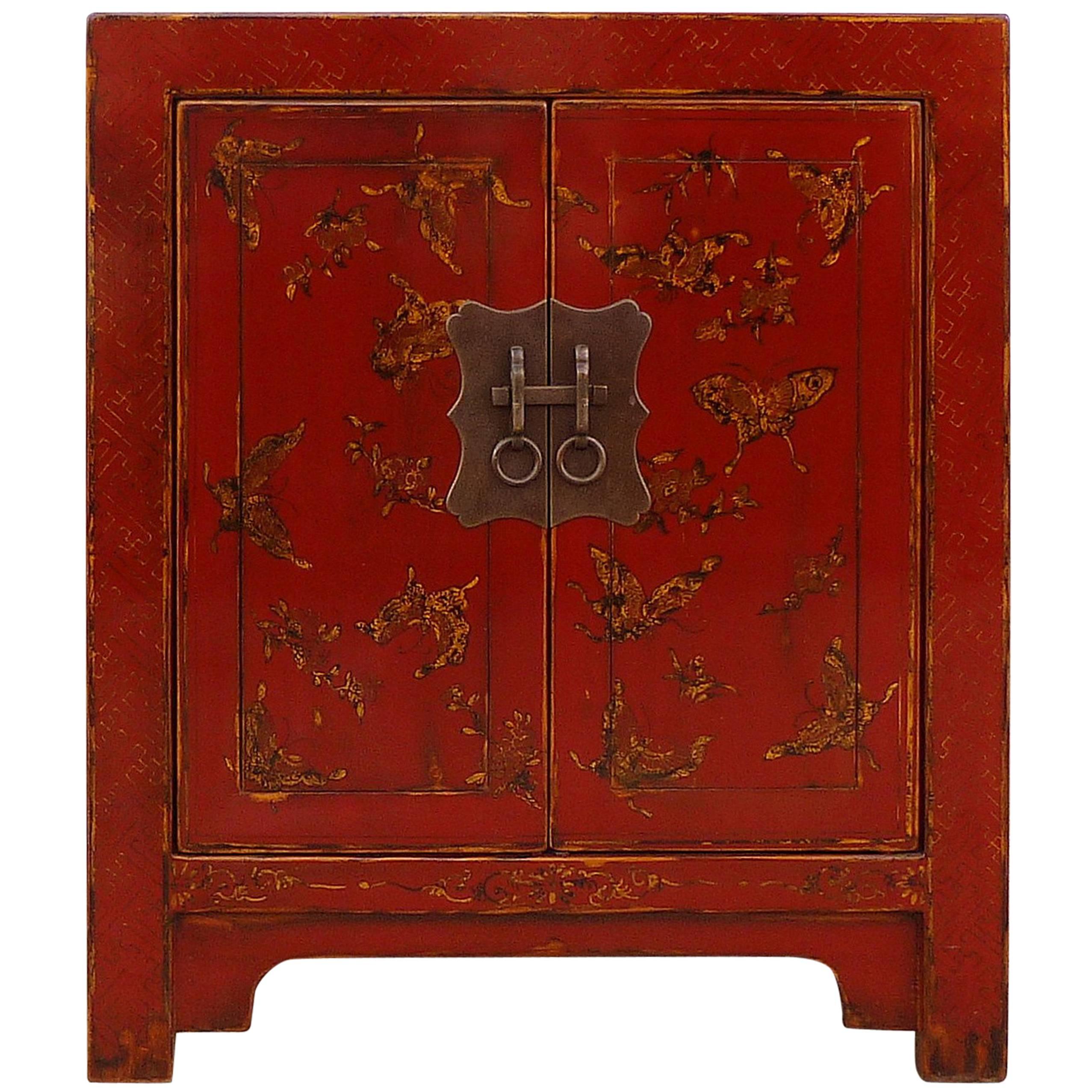 Fine Red Lacquer Chest with Gilt Motif Design