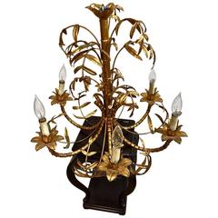 Mid-Century Gold Leafed Faux Bamboo Chandelier 6